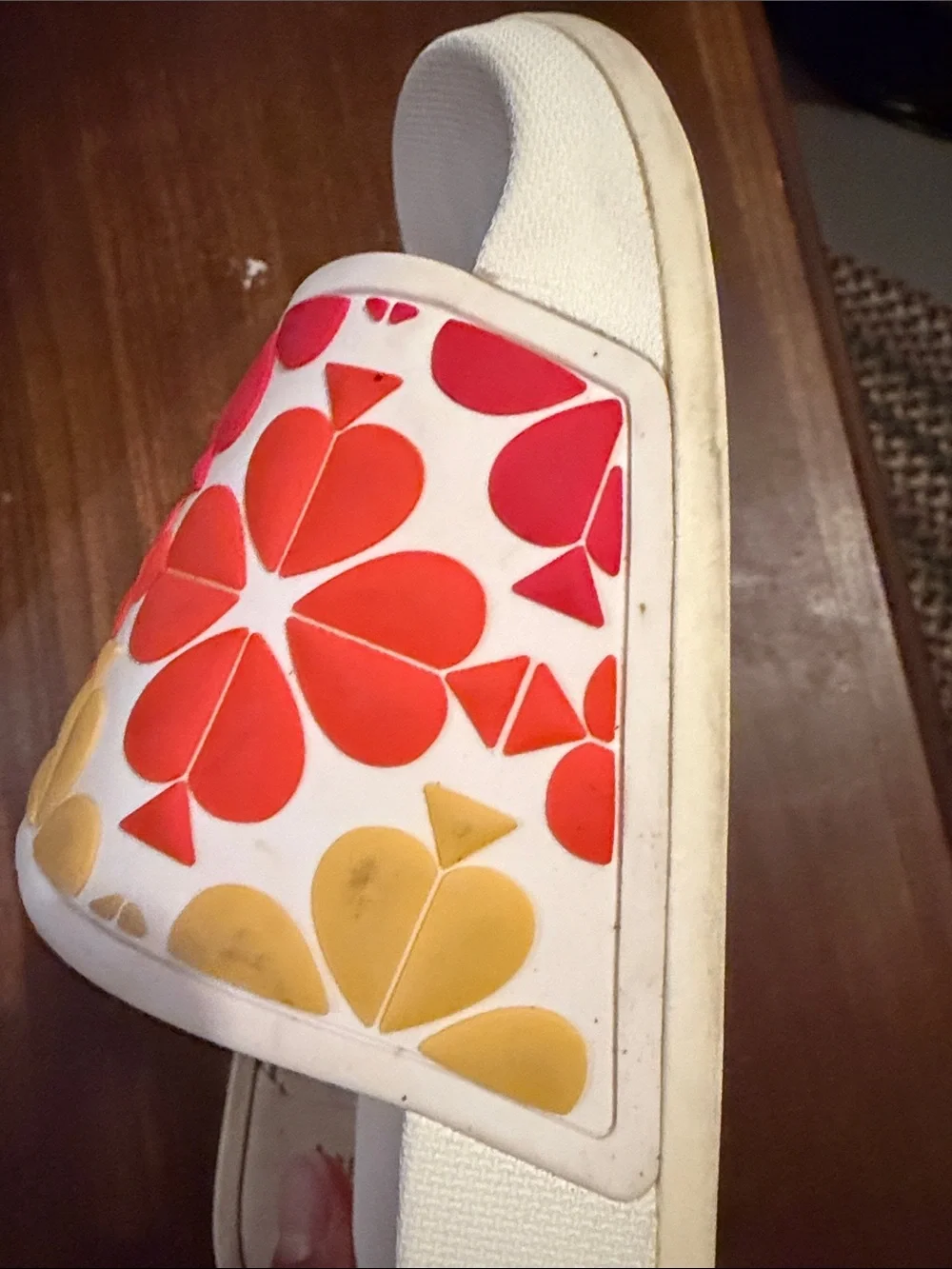 kate spade White Slide Sandals with Pink, Orange & Yellow Floral Motif